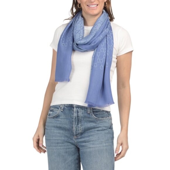 GUCCI Blue Made In Italy Wool And Silk Blend Luxury Scarf - Picture 1 of 2